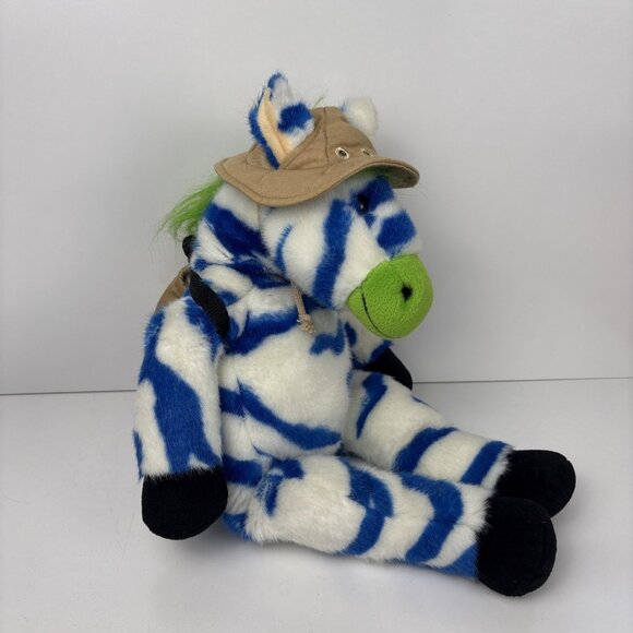 Vintabe Zany Brainy 20" Zebra Plush Baby Backpack Blue Stripe Hat Stuffed Animal - Picture 8 of 9
